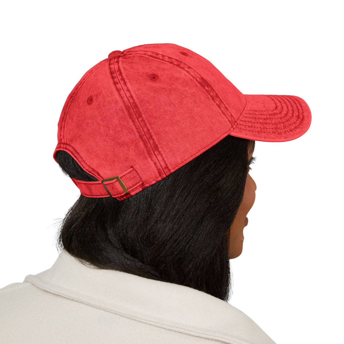 Embroidered Heart Vintage Cap — Washed Red Dad Hat with Simple Heart Sketch