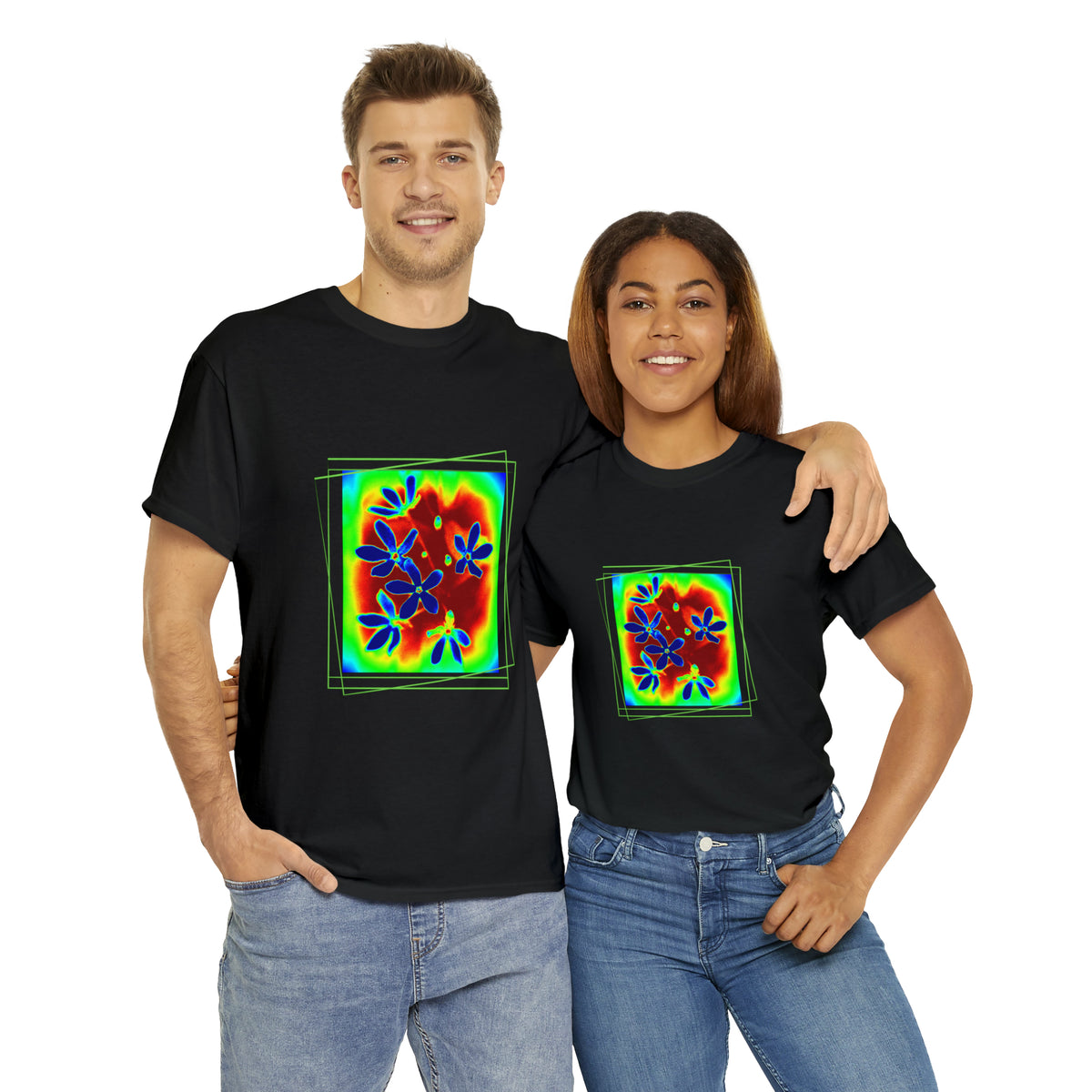 Unisex Cotton Tee, psychedelic flower design