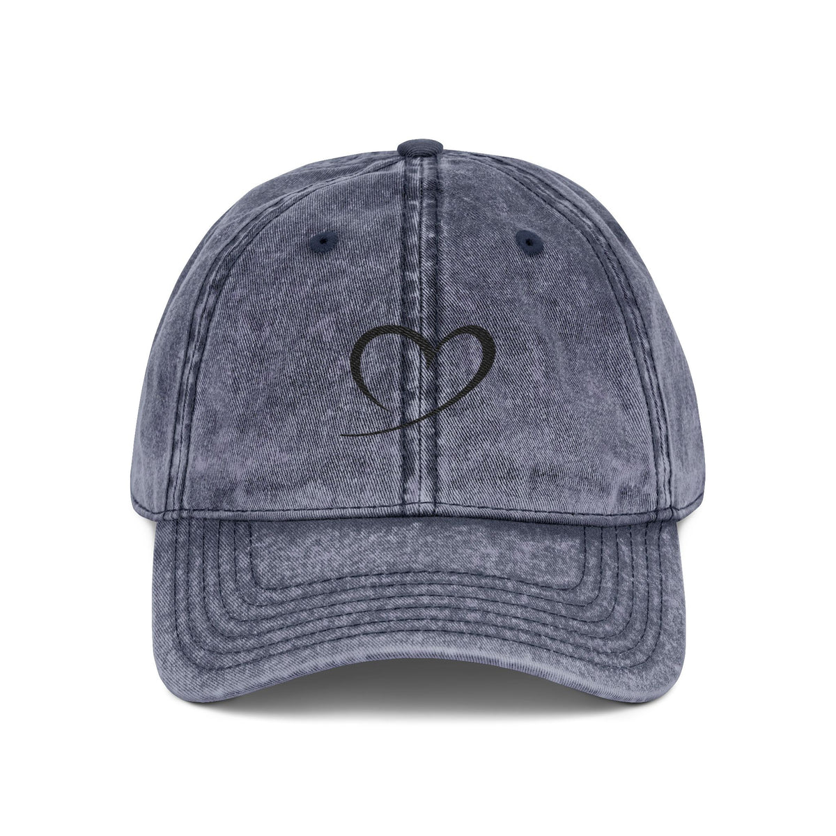Embroidered Heart Vintage Cap — Washed Red Dad Hat with Simple Heart Sketch