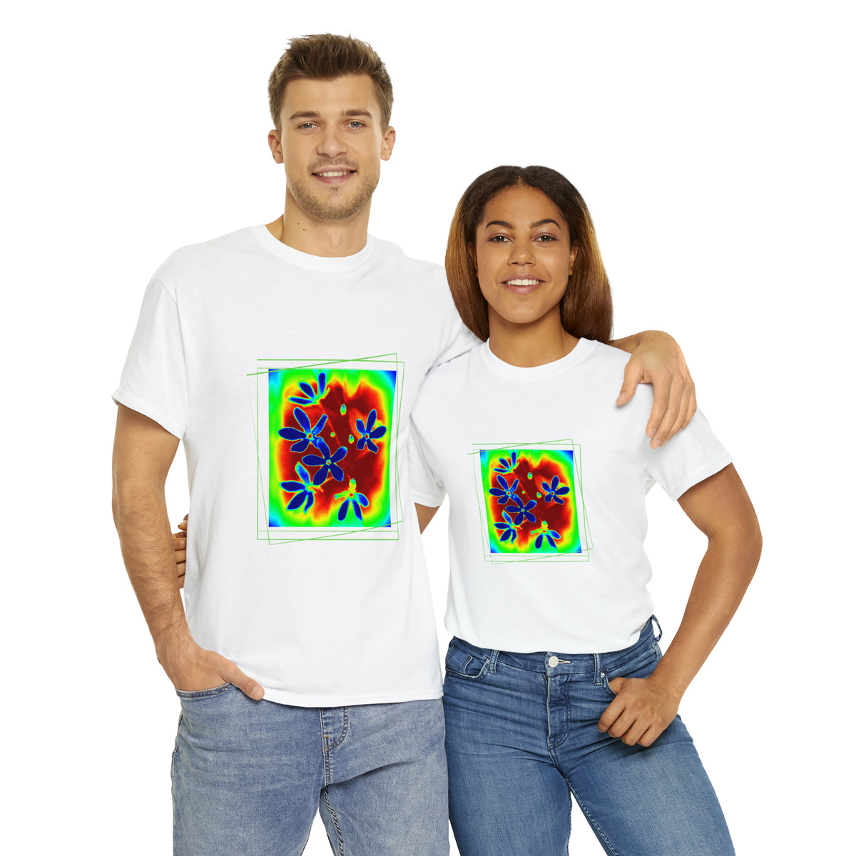 Unisex Cotton Tee, psychedelic flower design