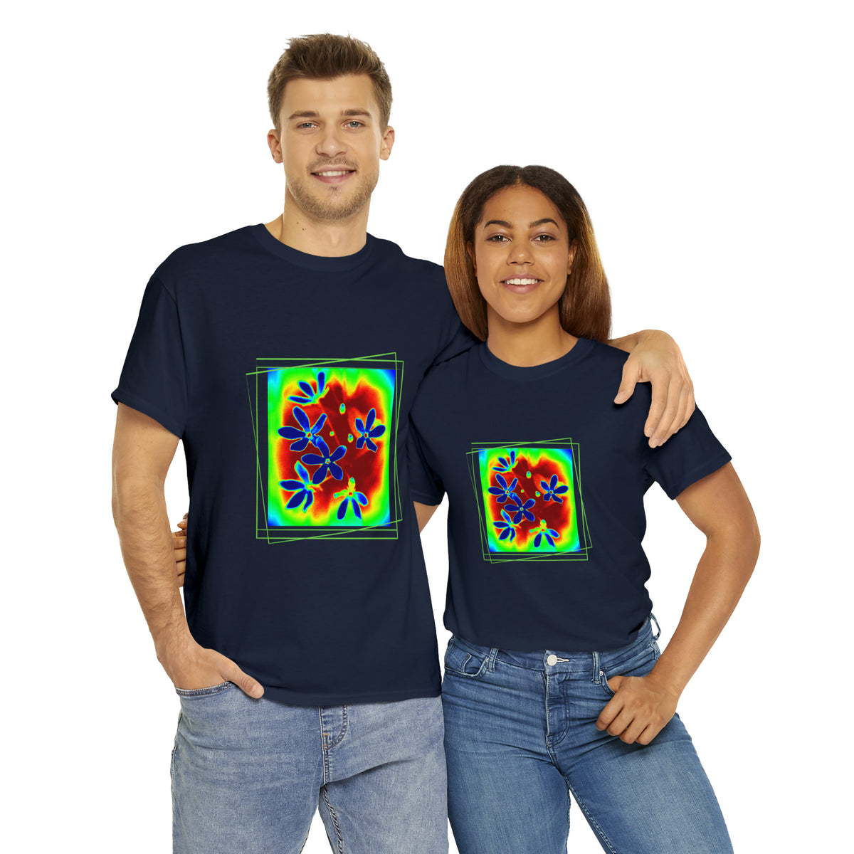 Unisex Cotton Tee, psychedelic flower design