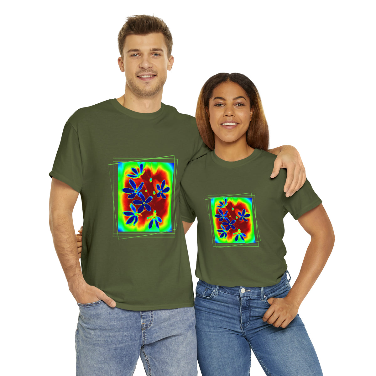 Unisex Cotton Tee, psychedelic flower design