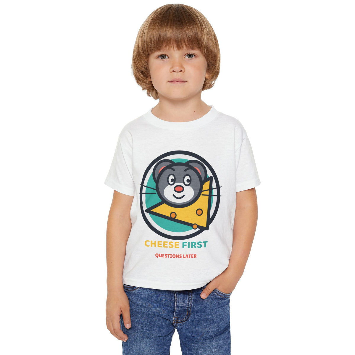 Cheese First, Questions Later™ Kids T-Shirt
