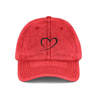 Embroidered Heart Vintage Cap — Washed Red Dad Hat with Simple Heart Sketch