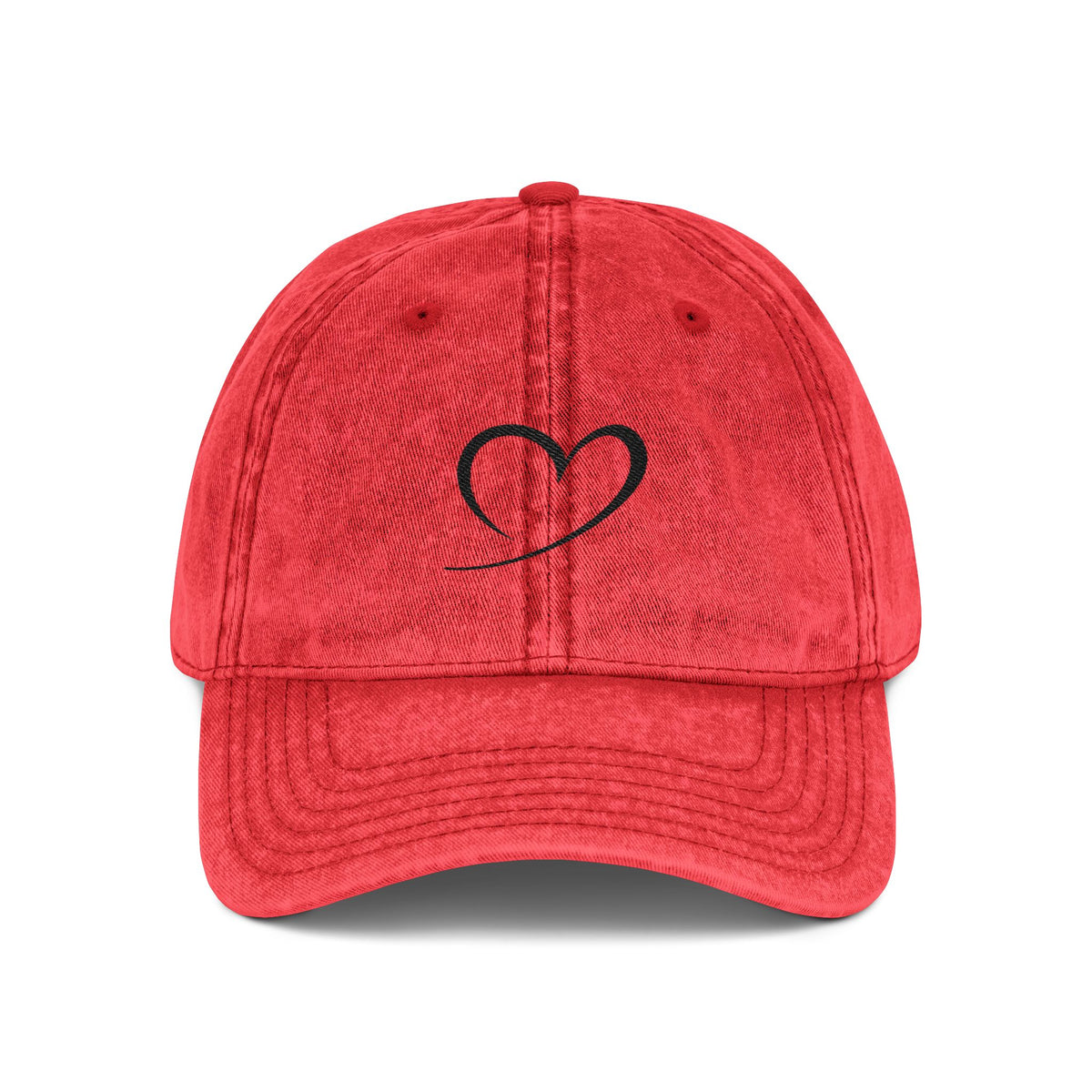 Embroidered Heart Vintage Cap — Washed Red Dad Hat with Simple Heart Sketch