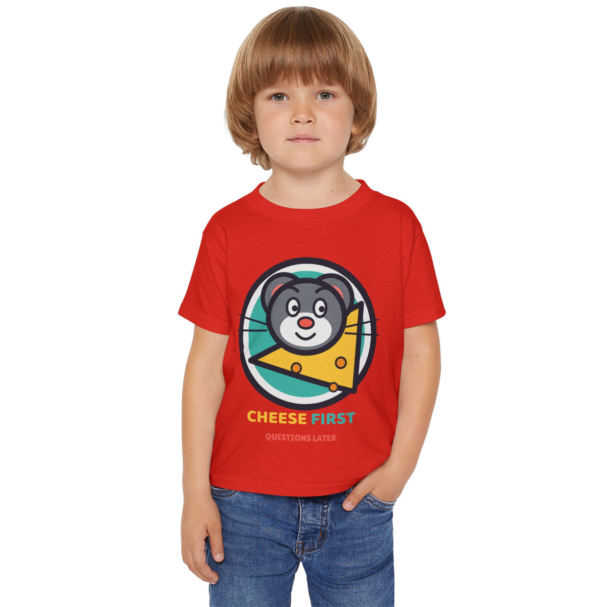 Cheese First, Questions Later™ Kids T-Shirt