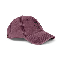 Embroidered Heart Vintage Cap — Washed Red Dad Hat with Simple Heart Sketch