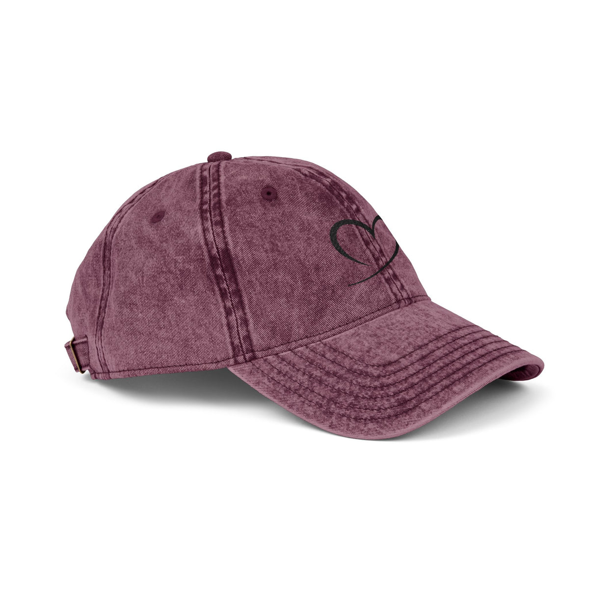 Embroidered Heart Vintage Cap — Washed Red Dad Hat with Simple Heart Sketch
