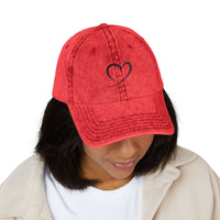 Embroidered Heart Vintage Cap — Washed Red Dad Hat with Simple Heart Sketch