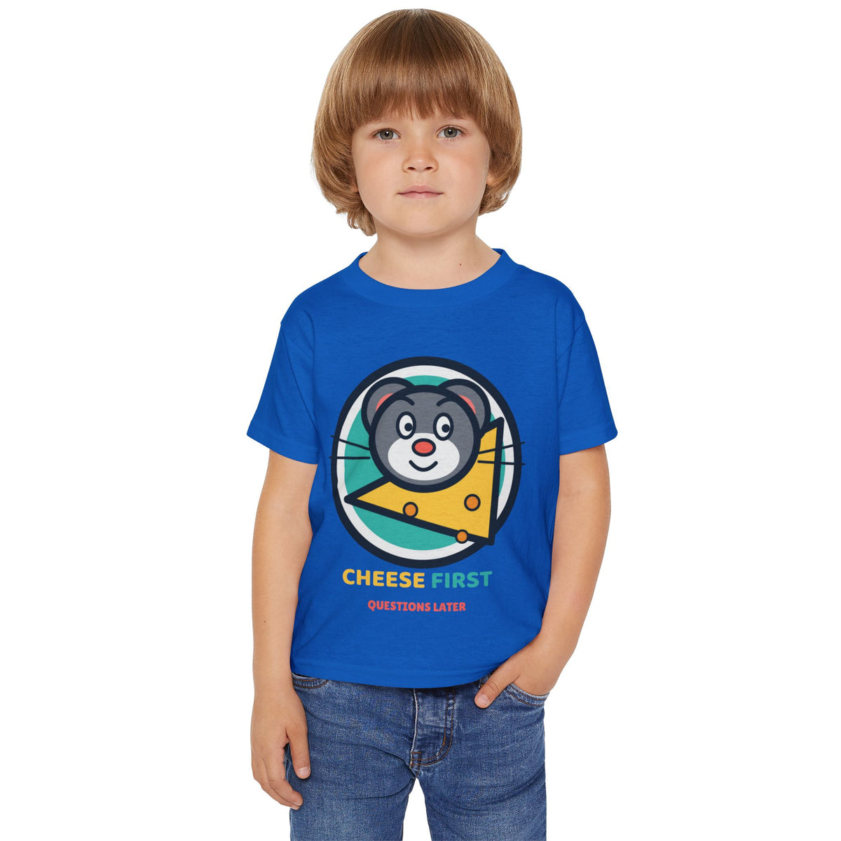 Cheese First, Questions Later™ Kids T-Shirt