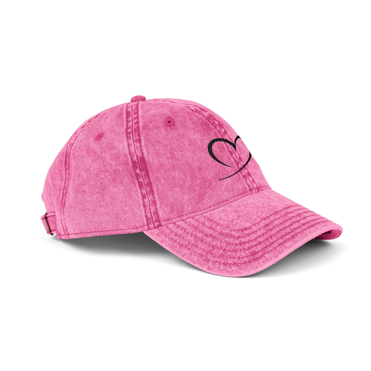 Embroidered Heart Vintage Cap — Washed Red Dad Hat with Simple Heart Sketch