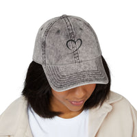 Embroidered Heart Vintage Cap — Washed Red Dad Hat with Simple Heart Sketch