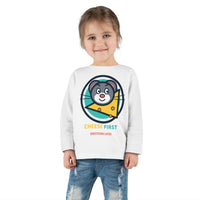 Toddler Long Sleeve Tee — "Cheese First, Questions Later" Cute Mouse & Cheese Graphic