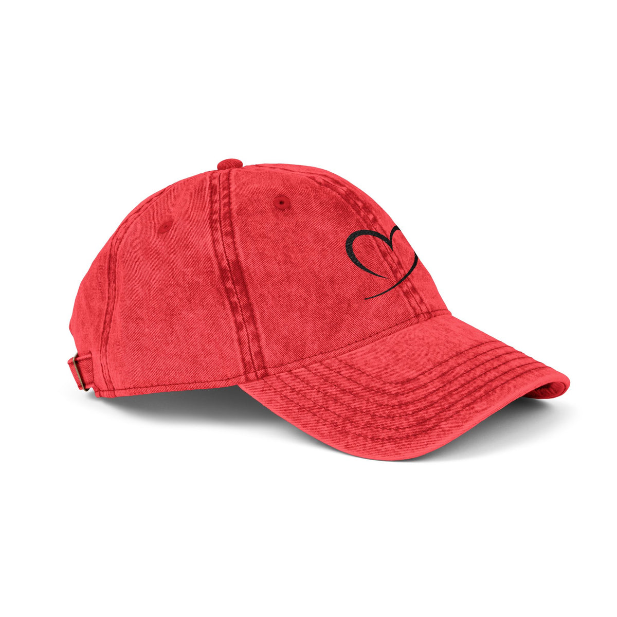 Embroidered Heart Vintage Cap — Washed Red Dad Hat with Simple Heart Sketch
