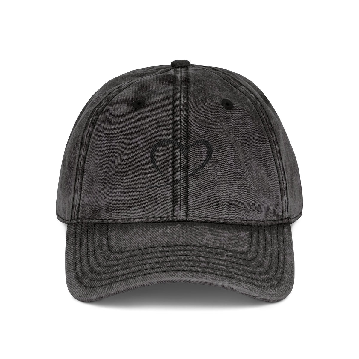 Embroidered Heart Vintage Cap — Washed Red Dad Hat with Simple Heart Sketch