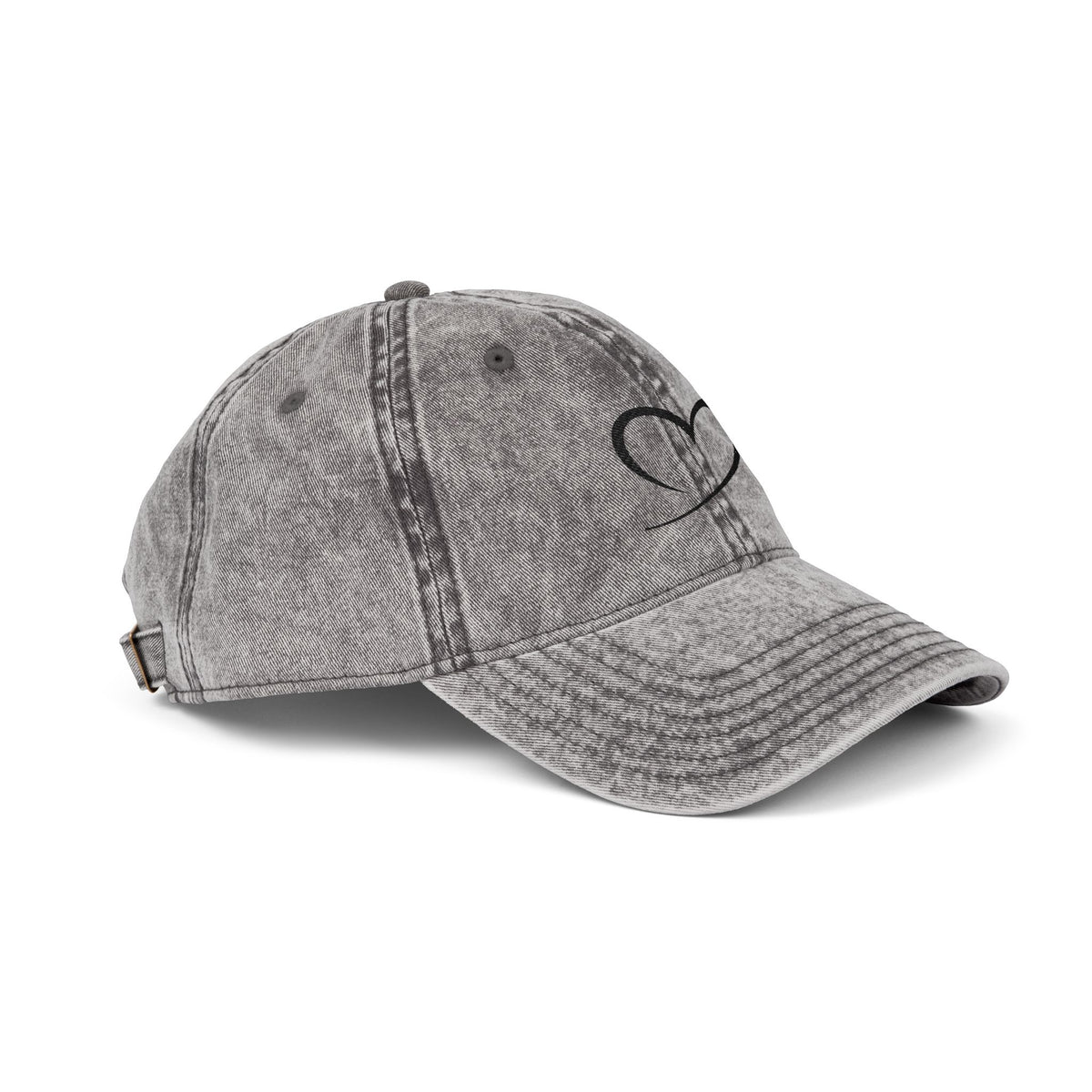 Embroidered Heart Vintage Cap — Washed Red Dad Hat with Simple Heart Sketch