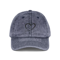Embroidered Heart Vintage Cap — Washed Red Dad Hat with Simple Heart Sketch