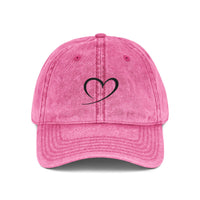 Embroidered Heart Vintage Cap — Washed Red Dad Hat with Simple Heart Sketch