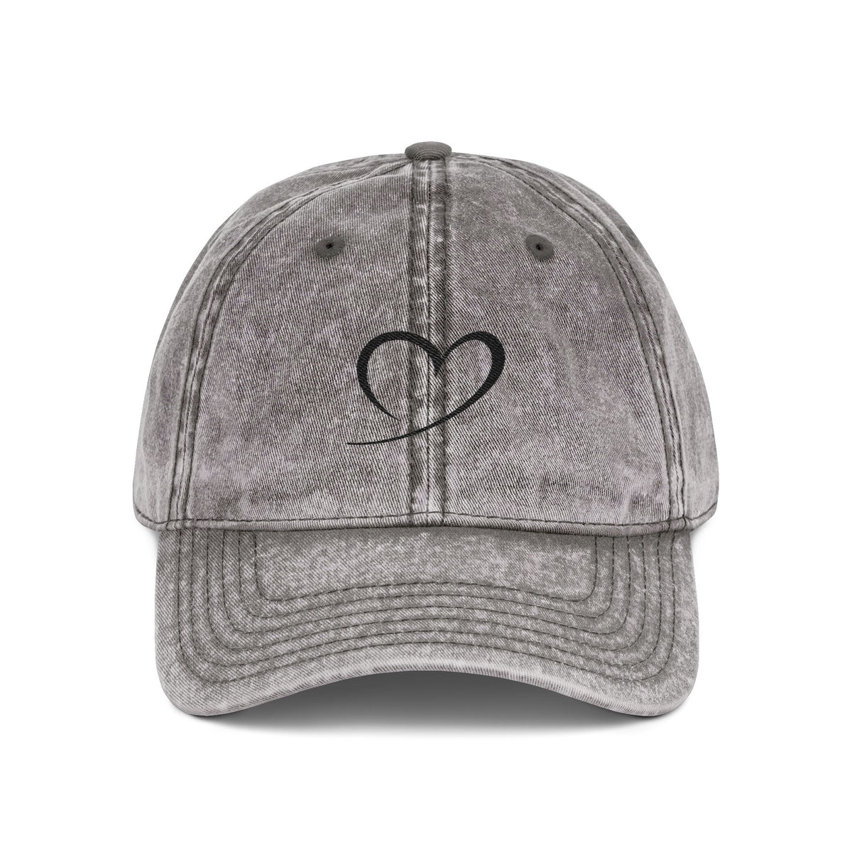 Embroidered Heart Vintage Cap — Washed Red Dad Hat with Simple Heart Sketch