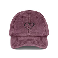 Embroidered Heart Vintage Cap — Washed Red Dad Hat with Simple Heart Sketch