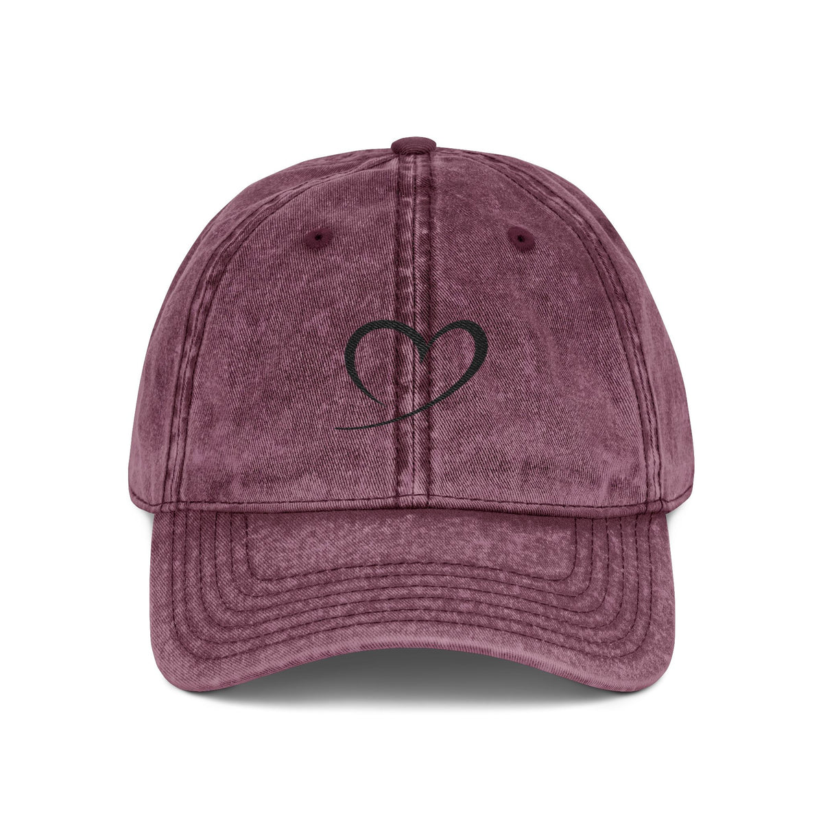 Embroidered Heart Vintage Cap — Washed Red Dad Hat with Simple Heart Sketch