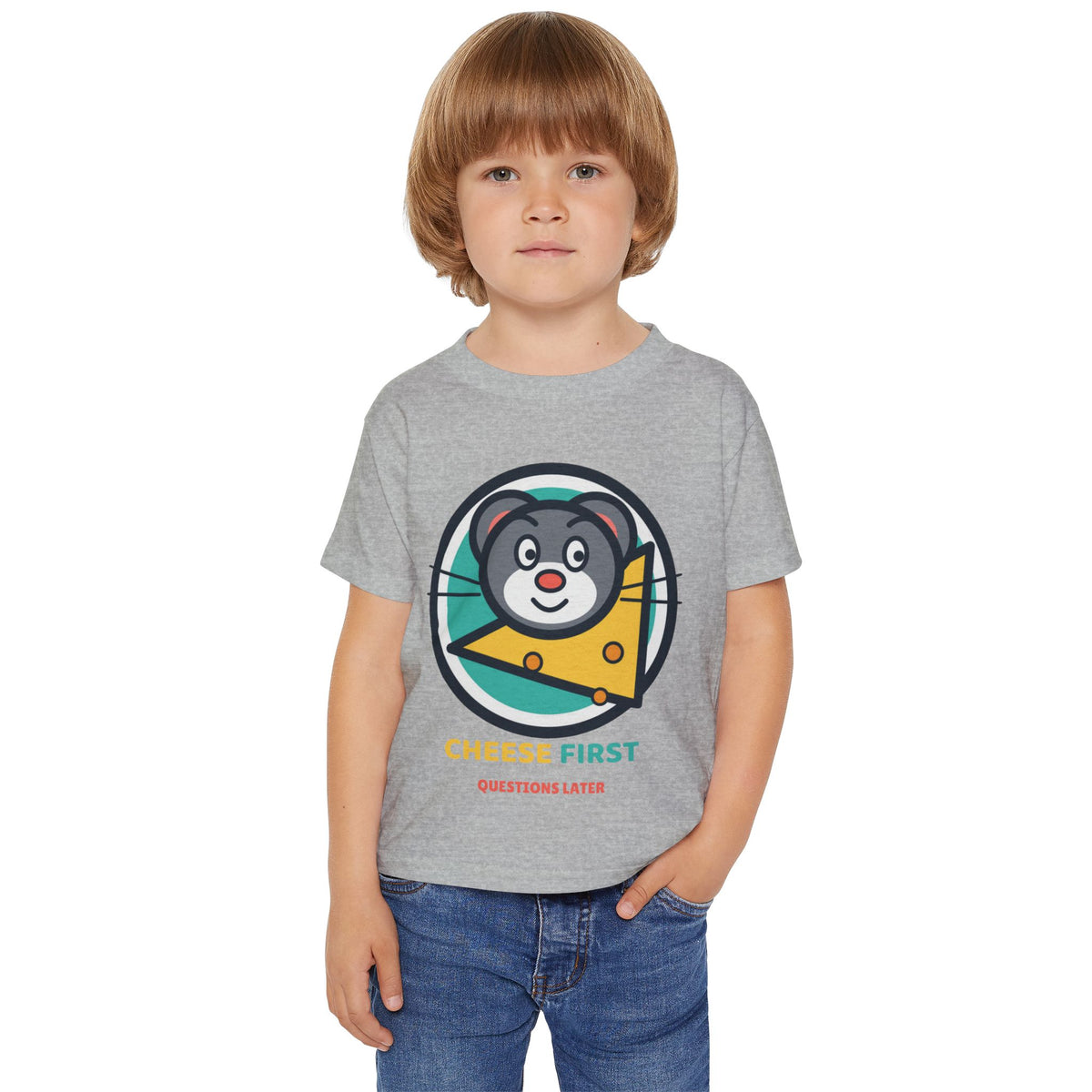 Cheese First, Questions Later™ Kids T-Shirt